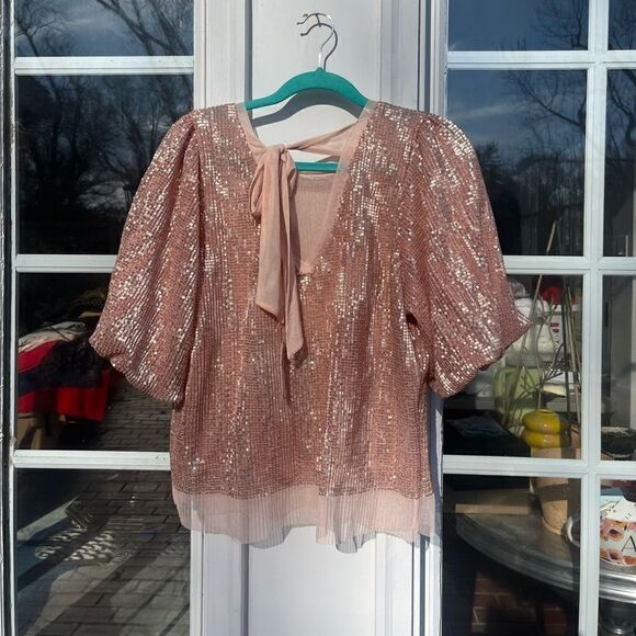 Anthropologie Sarah Hann Sequined Puff Sleeve Top NWT - Picture 12 of 16